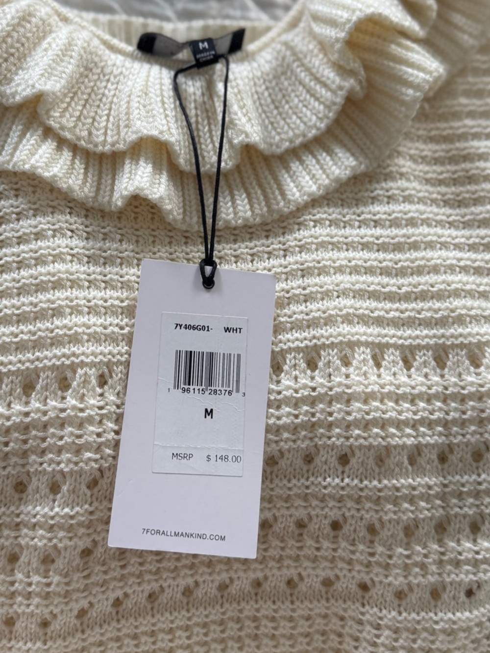 7 For All Mankind White Ruffle Knit Tank - Picture 5 of 5